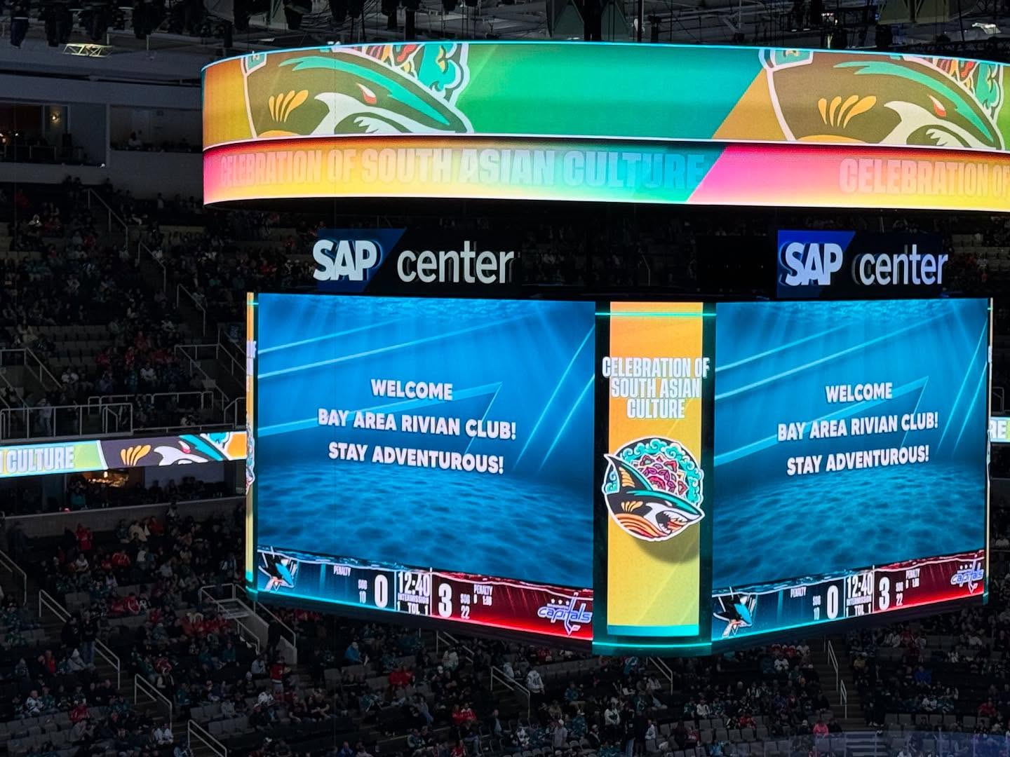 Thanks for awesome welcome @sanjosesharks @sapcenter! @rivianclubsofamerica @rivianofficial